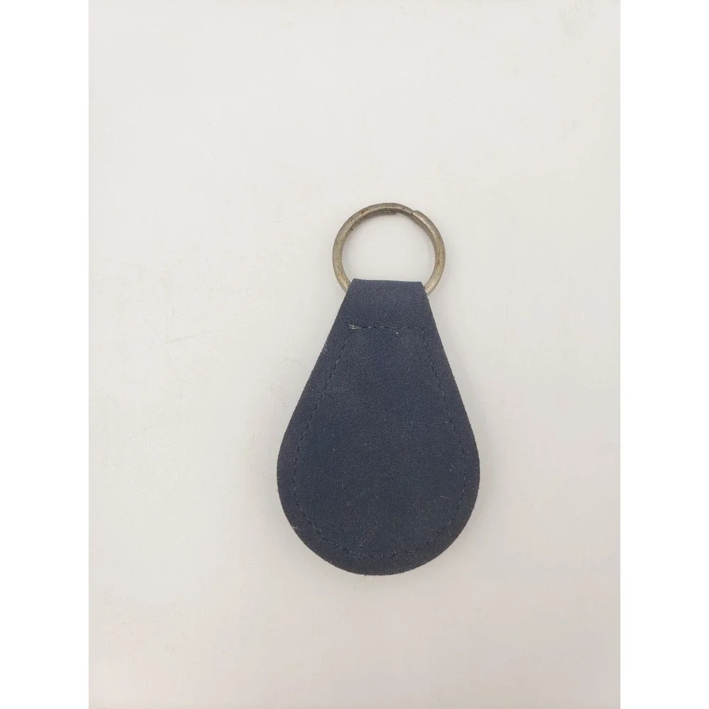 Vtg Chevrolet Vega Leather Keychain Key Fob Dark Blue Suede Teardrop Medallion